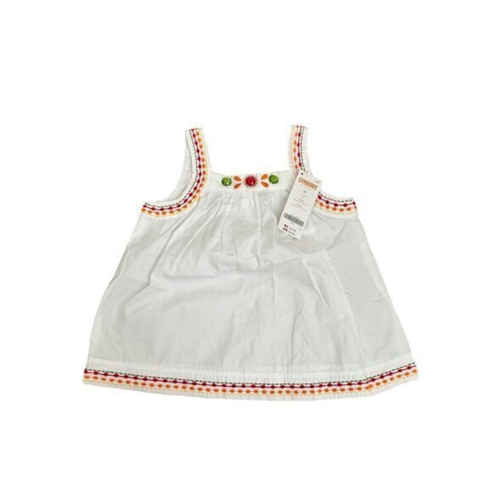 Gymboree Girls White Sleeveless Embroidered Cotton Top With Colorful Accents Siz